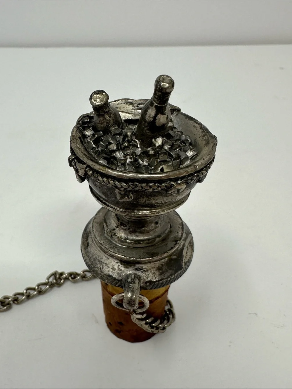 Vintage Welforth Pewter Cork Bottle Stopper Wine Bottles in Ice Bucket A1